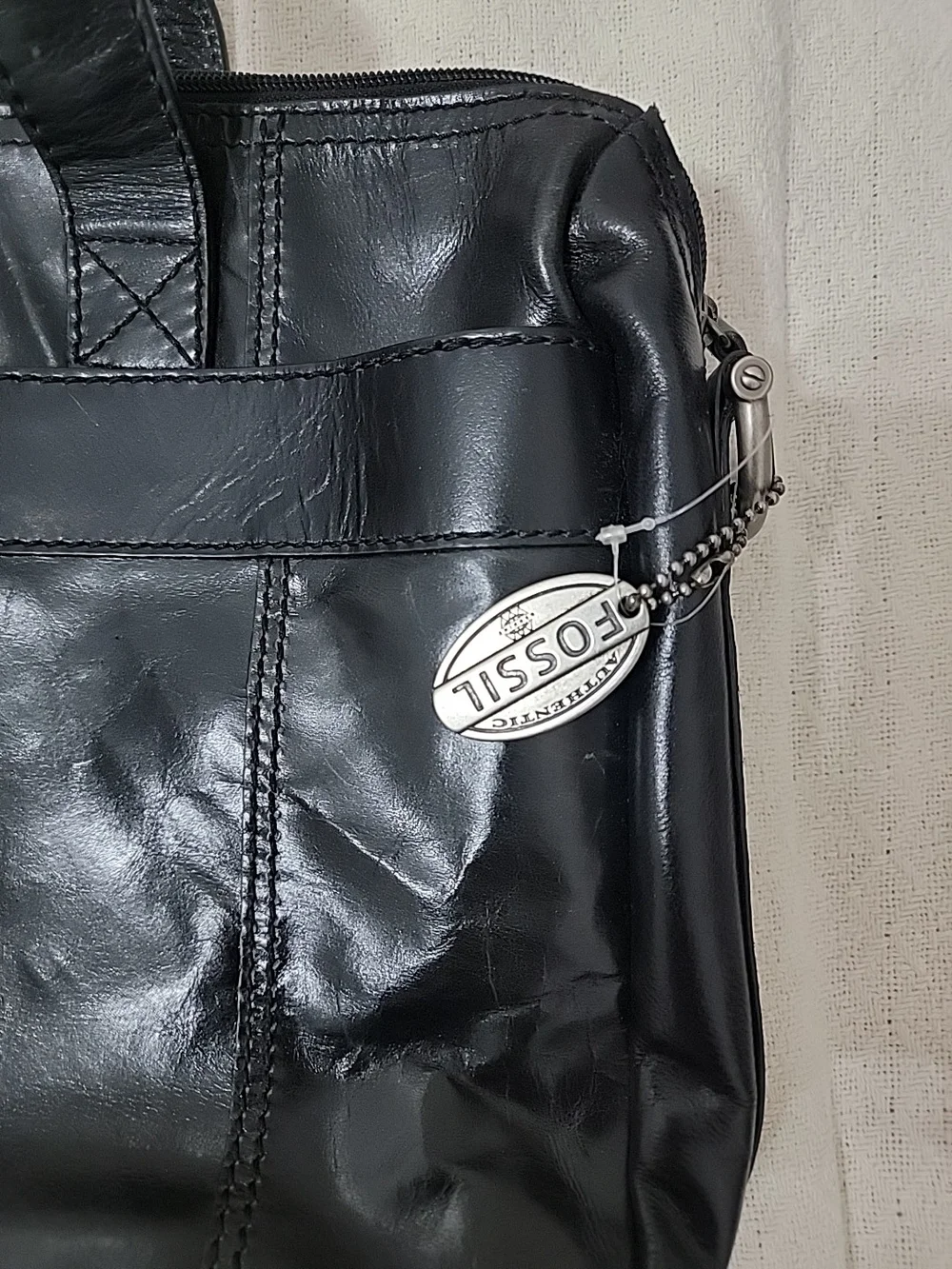 Fossil Black Leather Briefcase with Top Handles